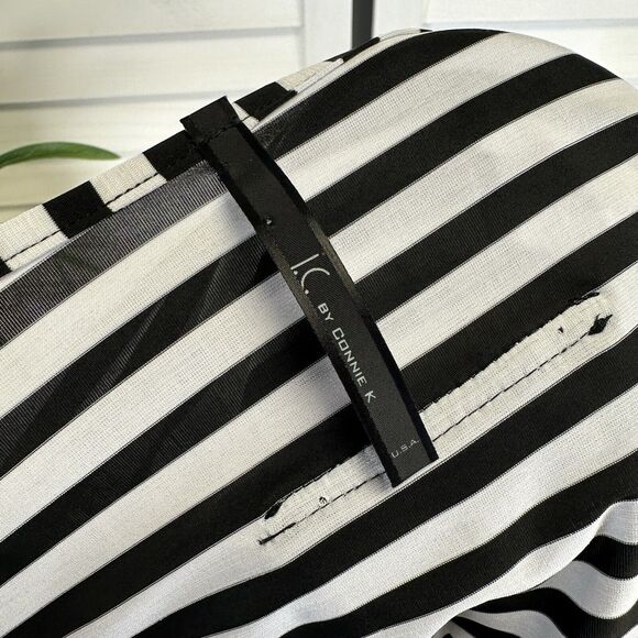 IC‎ by Connie K Black White Stripe Cold Shoulder Blouse Top Lagenlook Size L - Picture 8 of 9